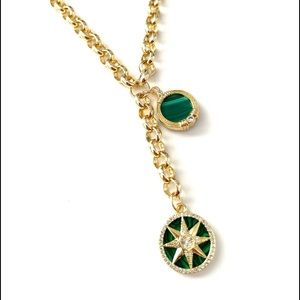 Chunky Gold Filled Rolo Chain Malachite Coin Pendant Charm Necklace Star Lariat